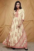 Designer casual Offwhite Dola Silk Gown - Anbazaar