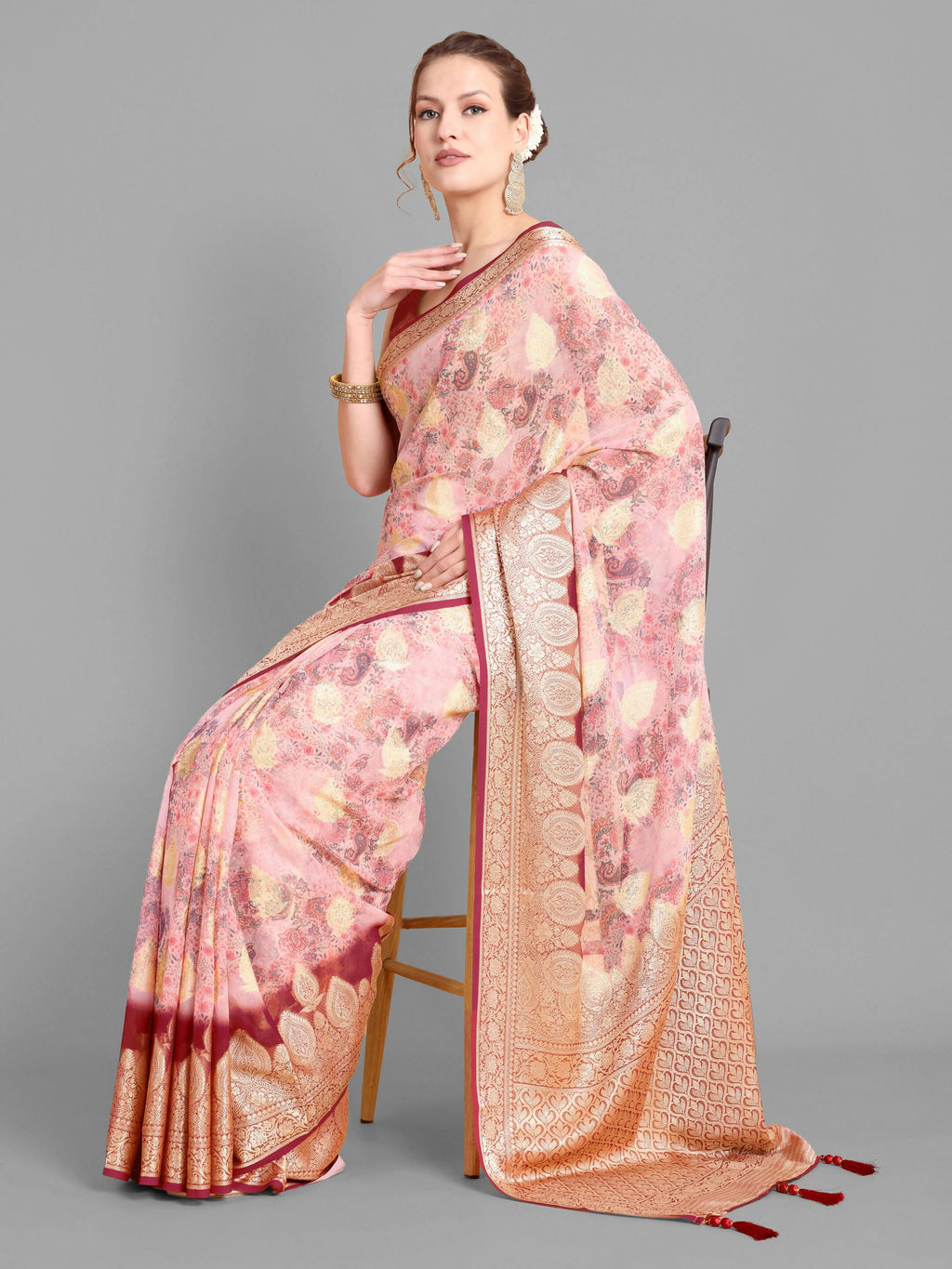 Vamsee Bindu Baby Pink Georgette Saree