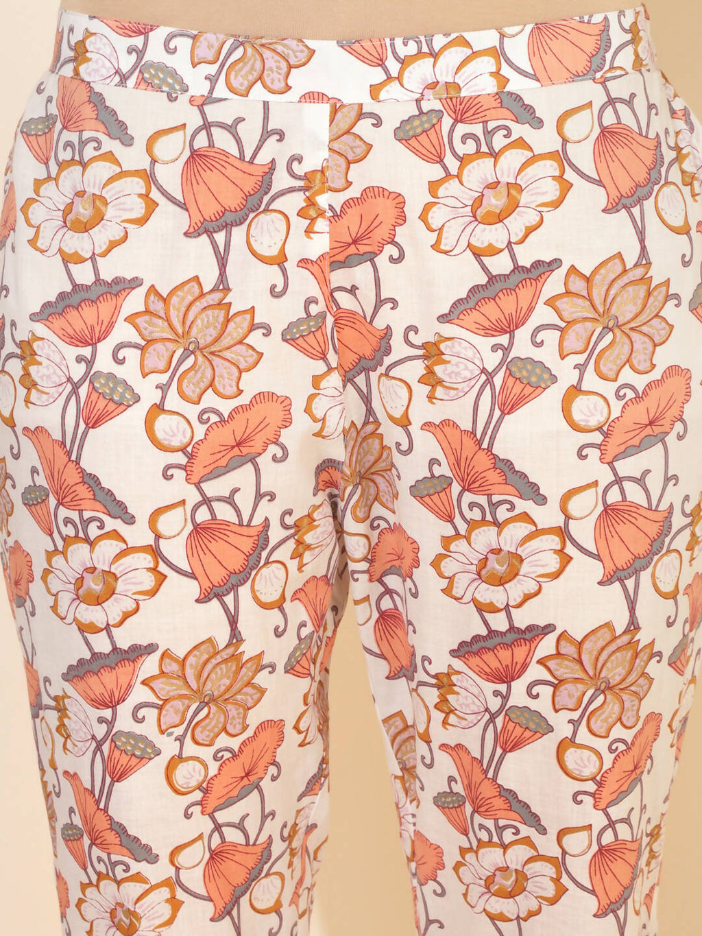 Janasya Women's White Cotton Floral Printed Casual A-Line Co-ords