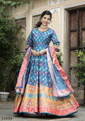 Wedding Designer Blue Soft Dola Silk Anarkali suit with Dupatta - Samanta