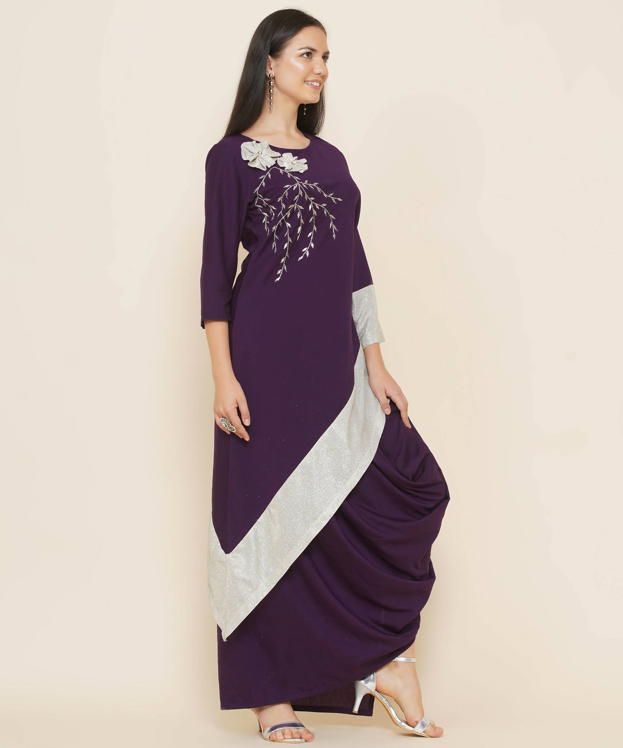 Women Republic Purple Assmetrical Kurta With Cowl Dhoti