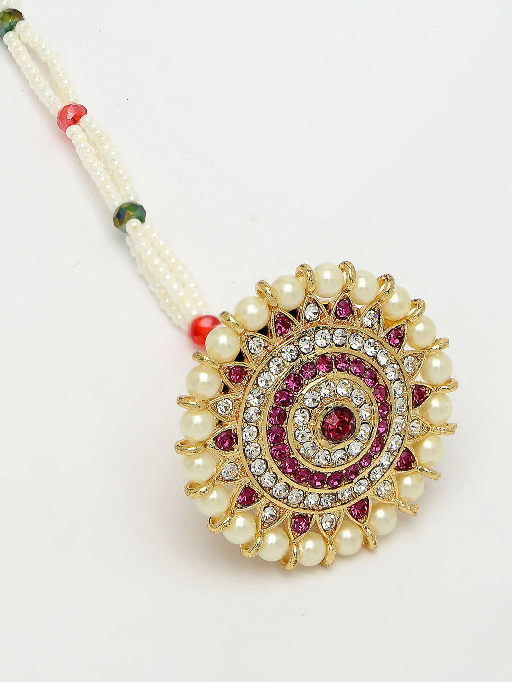 NVR Women's Gold-Polished CZ Stone-Studded Borla Maang Tikka