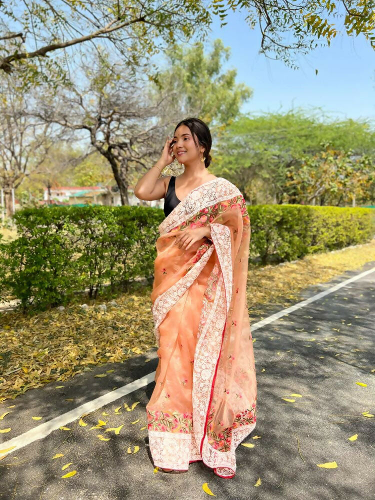 Vamsee Riddhi-Siddhi -1 Orange Organza Saree