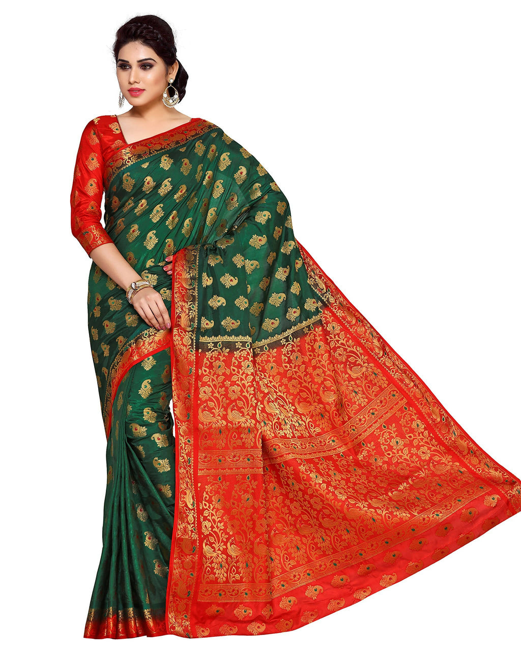 Mimosa Women's Green Kanchipuram Art Silk Saree