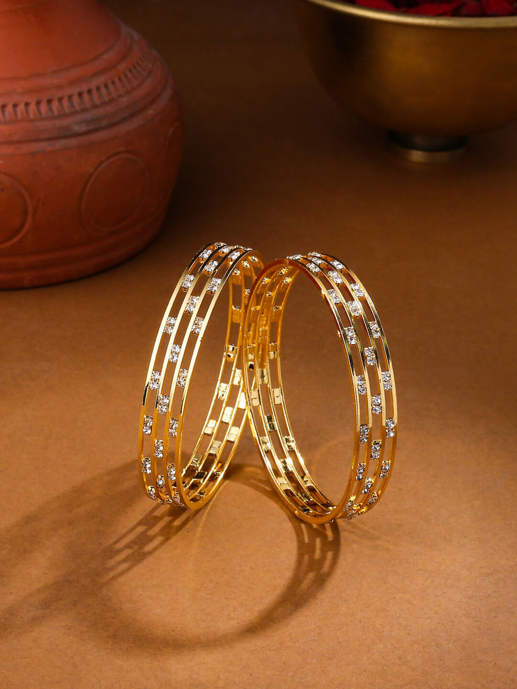 NVR Women Set of 2 Gold-Polished Traditional Bangles