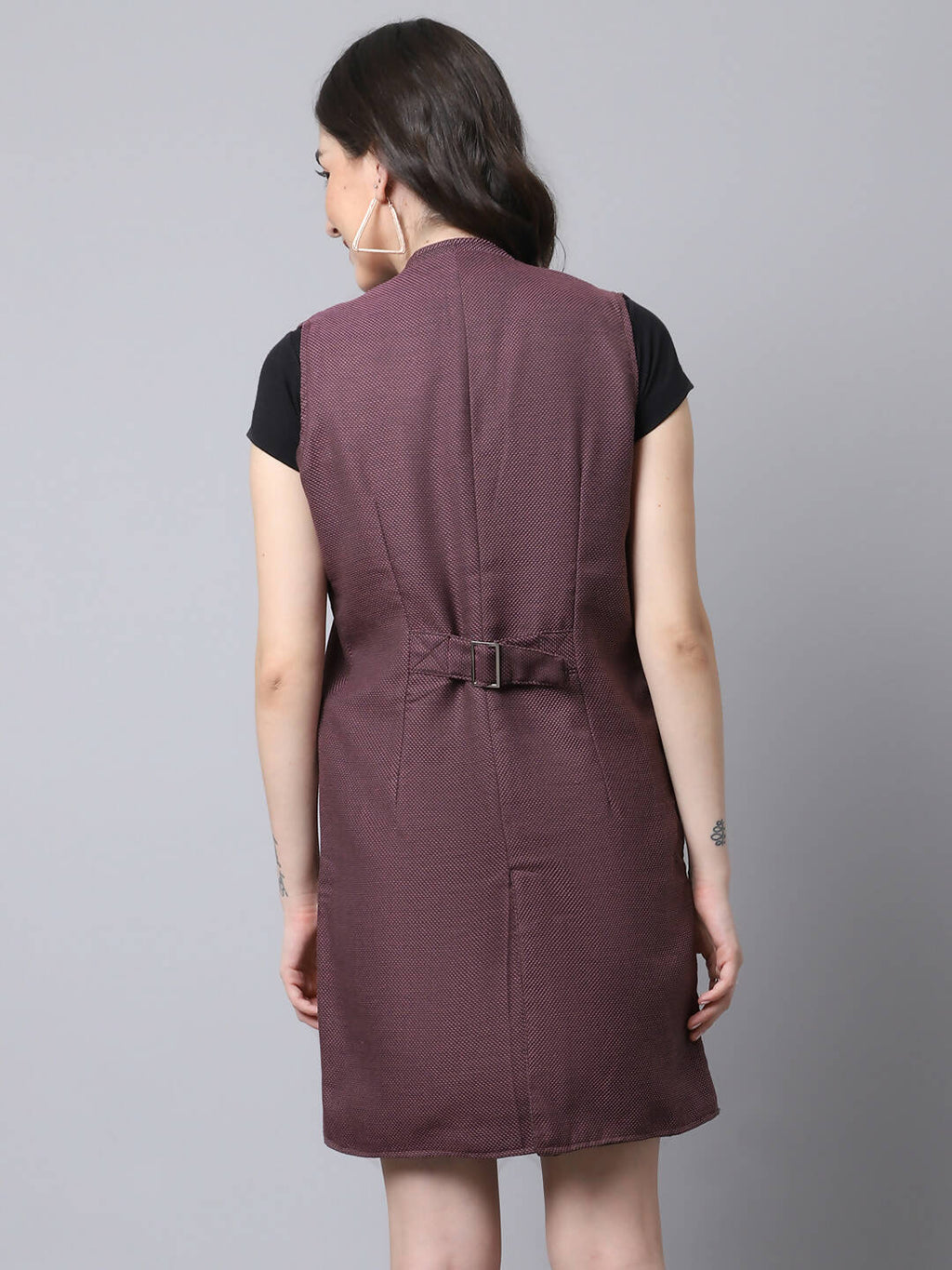 Even Apparels Navy 100% Polyester Open Front Women's Waistcoat