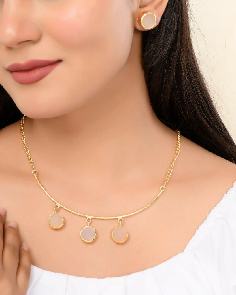 VOJ One Gram Gold-Polished Stone Studded Necklace and Earrings Set