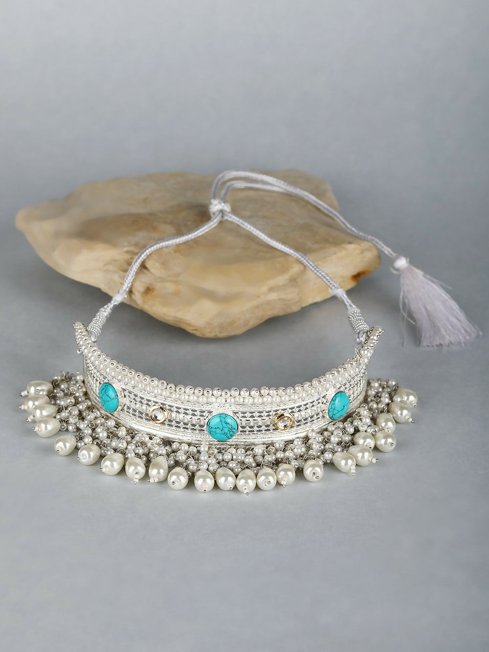 Joban Fashion Women White Beads Style Silver Tone Necklace