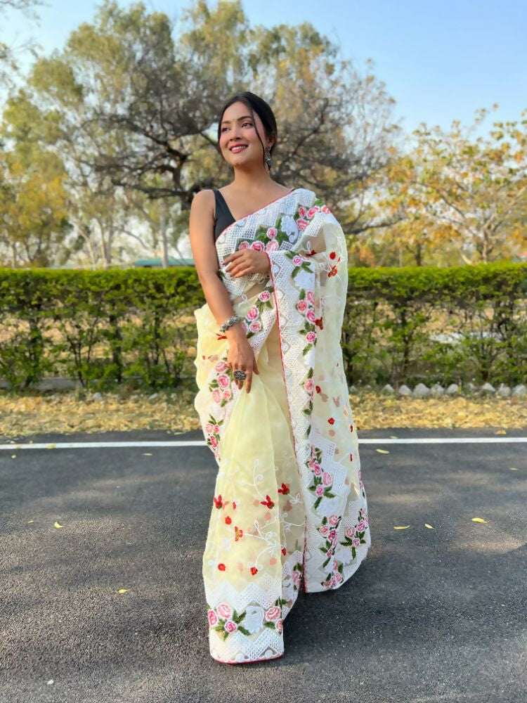 Vamsee Kamaljaal Yellow Organza Saree