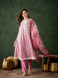 Pink Crystal Organza schiffli embroidery Kurta With Trouser & Dupatta - Bhumi