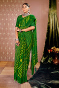 Green Chiffon Leheriya Printed Saree With Unstitched Blouse Piece - Shanaya