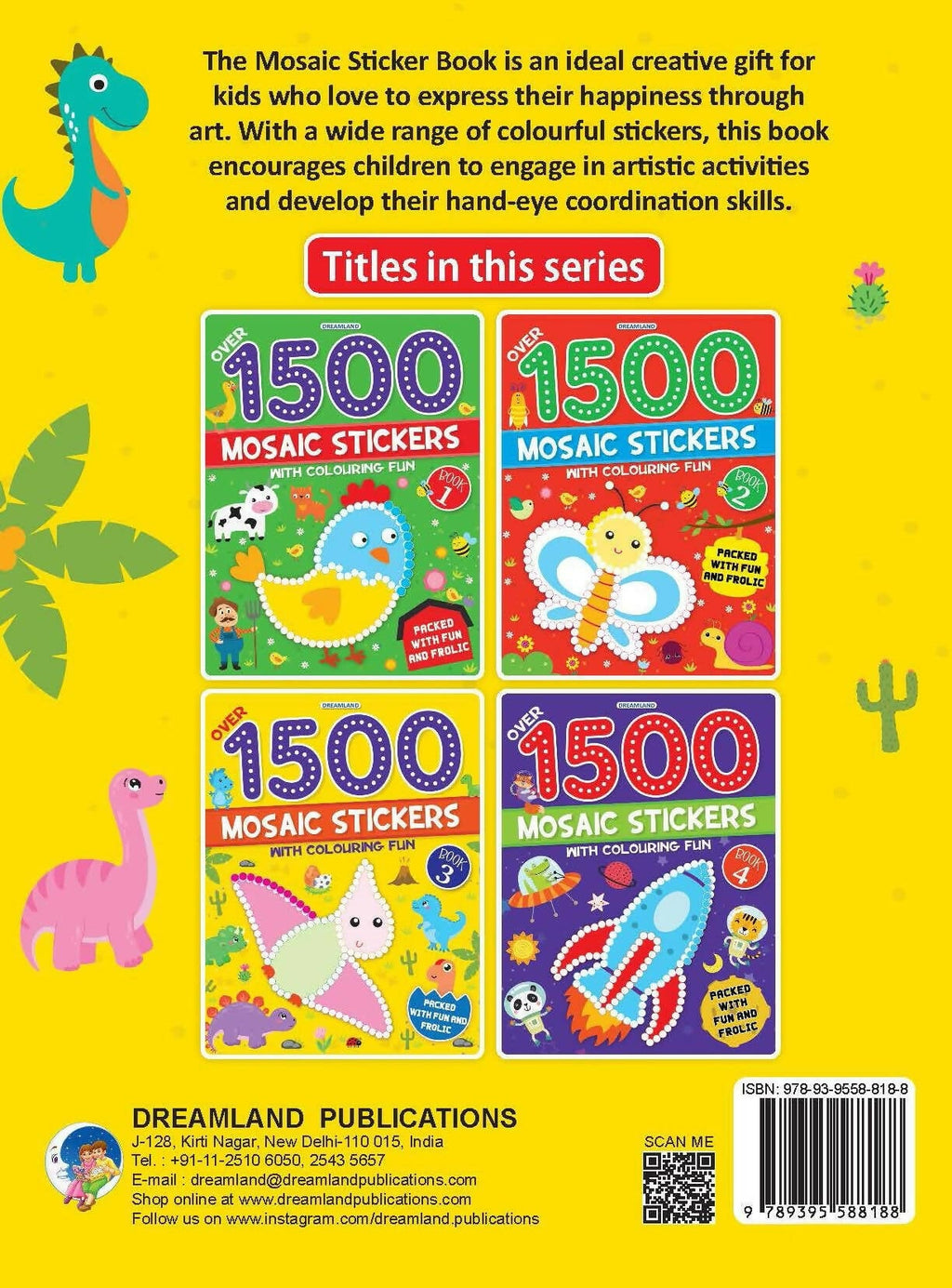 Dreamland Publications 1500 Mosaic Stickers Book 3 with Colouring Fun - Sticker Bok for Kids Age 4 - 8 years