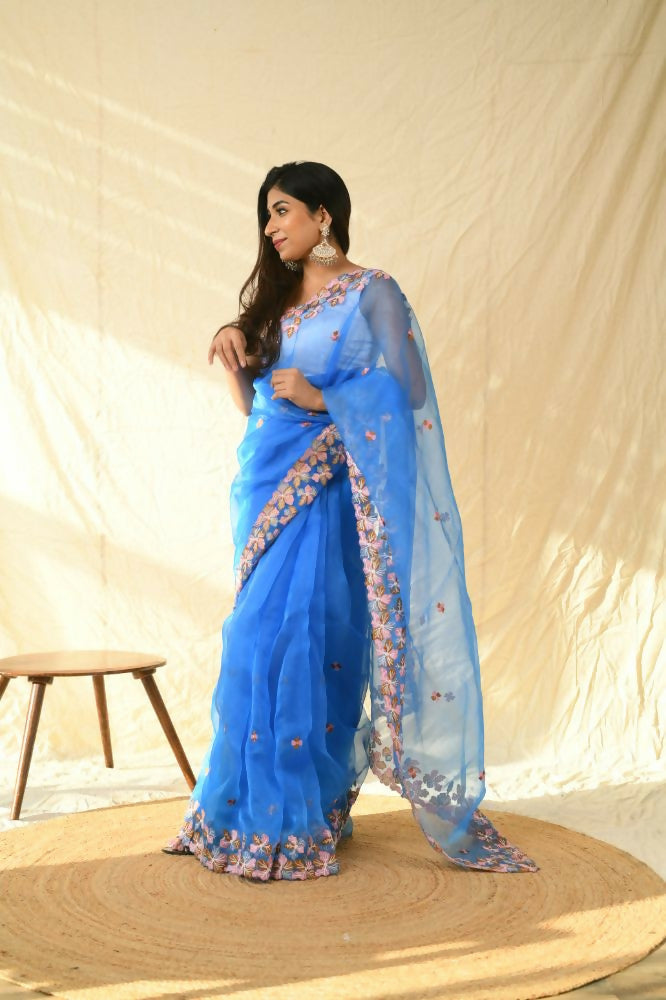 Vamsee Manali Blue Organza Saree