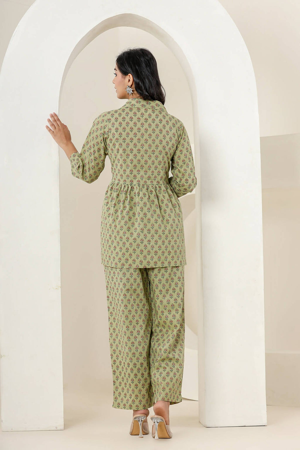 Kaajh Women's Green Printed Cotton Co-ord Set