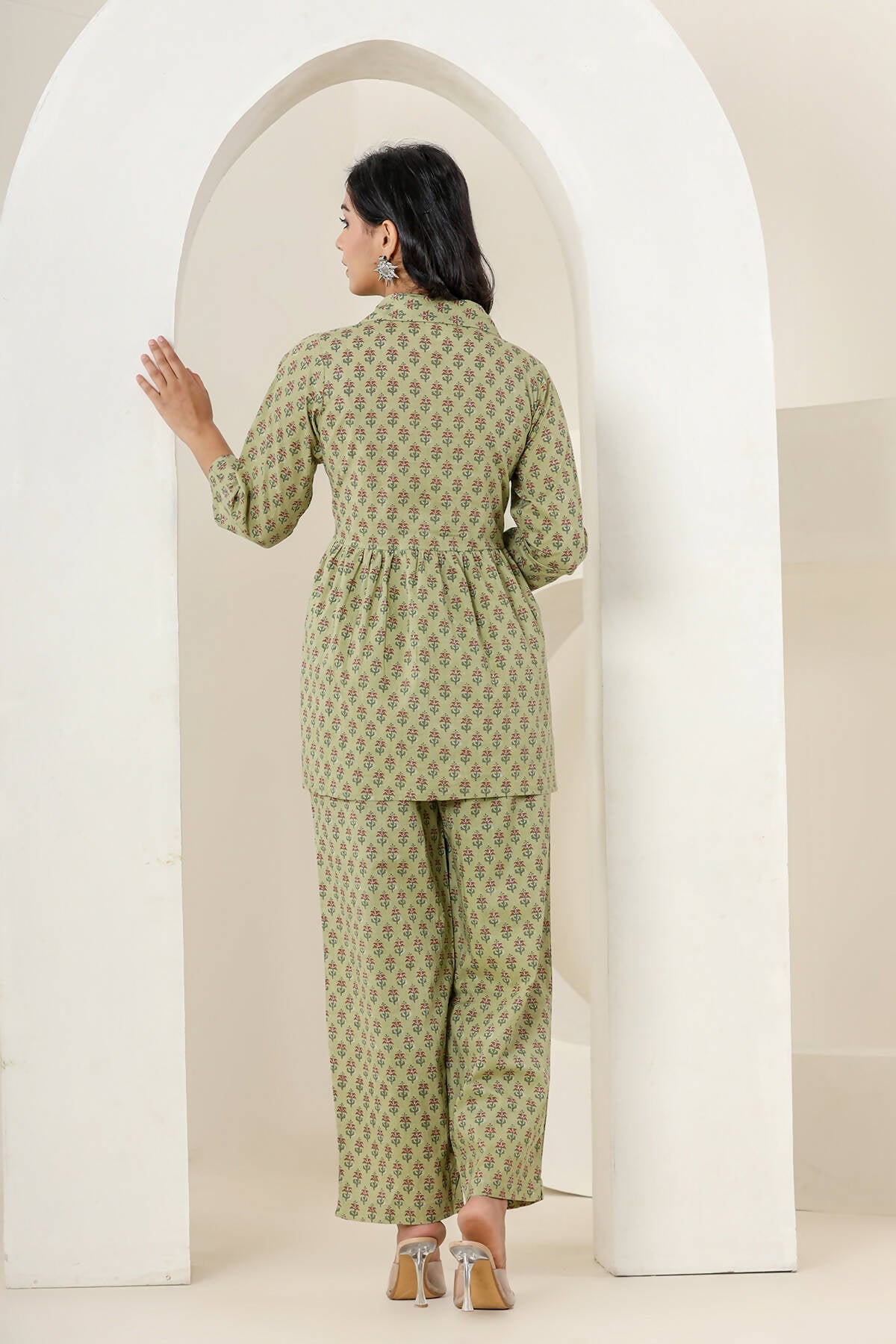 Kaajh Women's Green Printed Cotton Co-ord Set