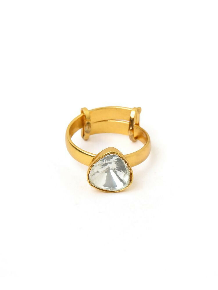 Kundan Gold plated Trillion cut Ring - Ruby Raang