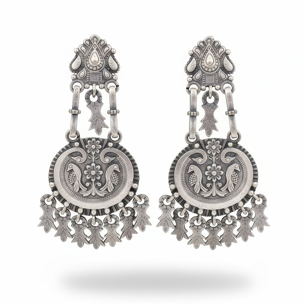 JS Fashion Oxidized Silver Designer Stone Earrings for Women & Girls