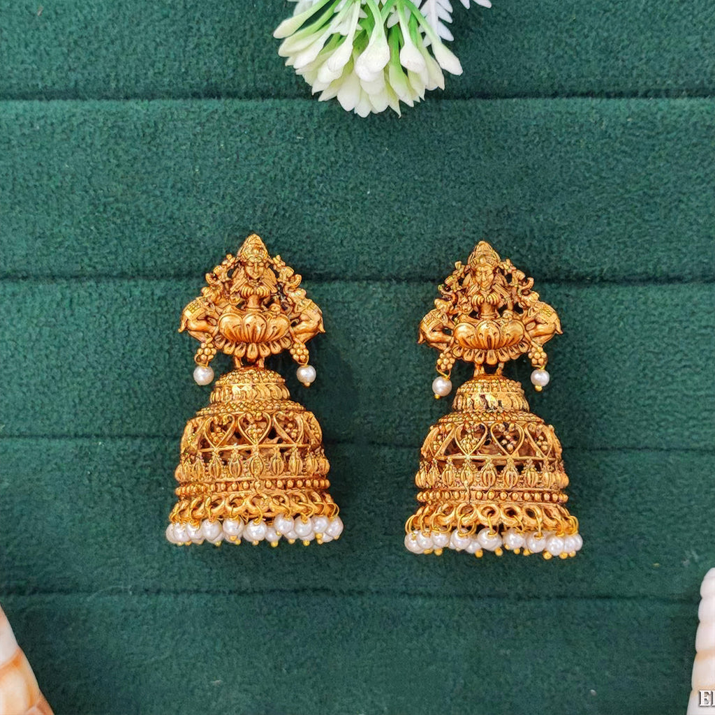 JS Fashion High Gold Antique God Lakshmi Jhumka Earrings for Women & Girls