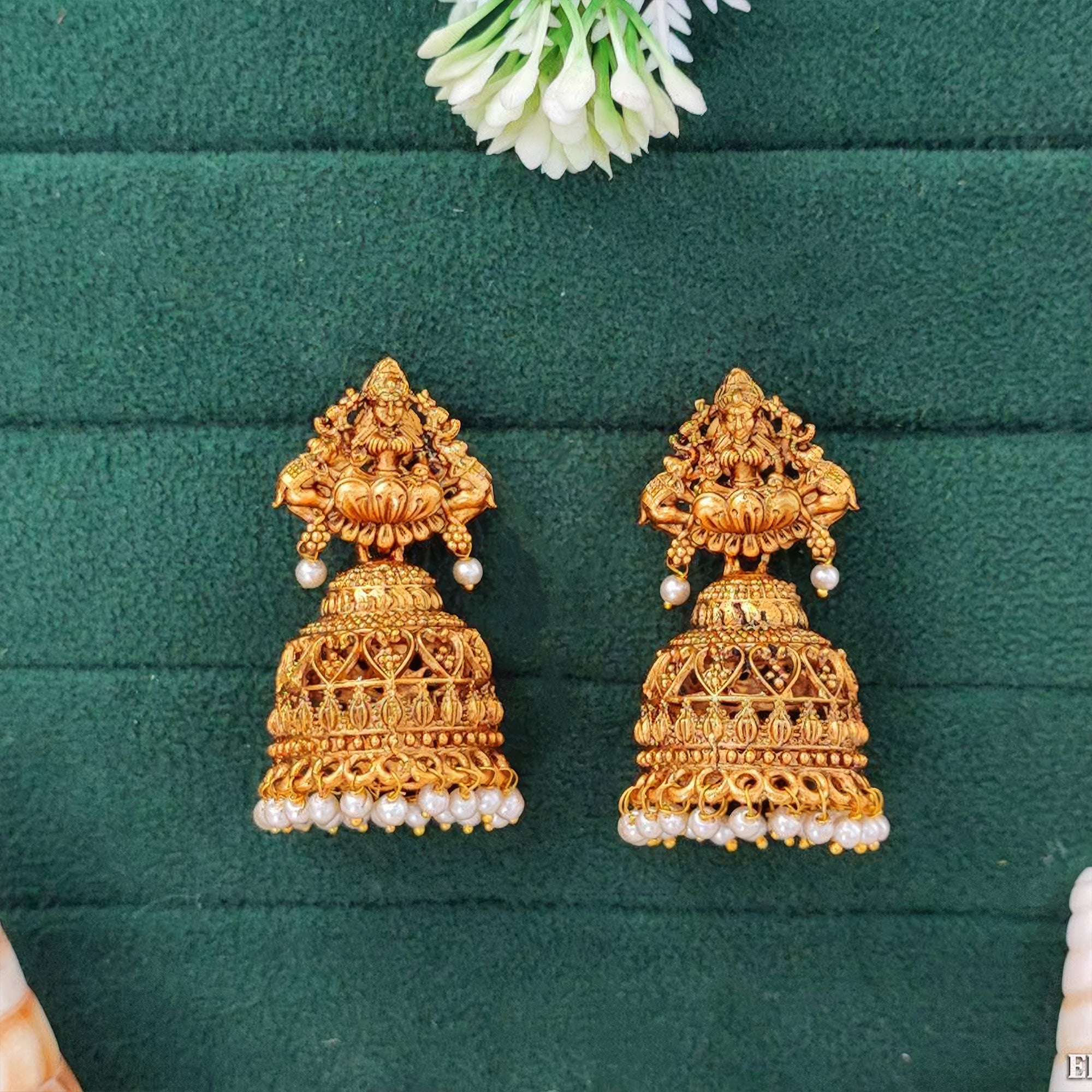 JS Fashion High Gold Antique God Lakshmi Jhumka Earrings for Women & Girls