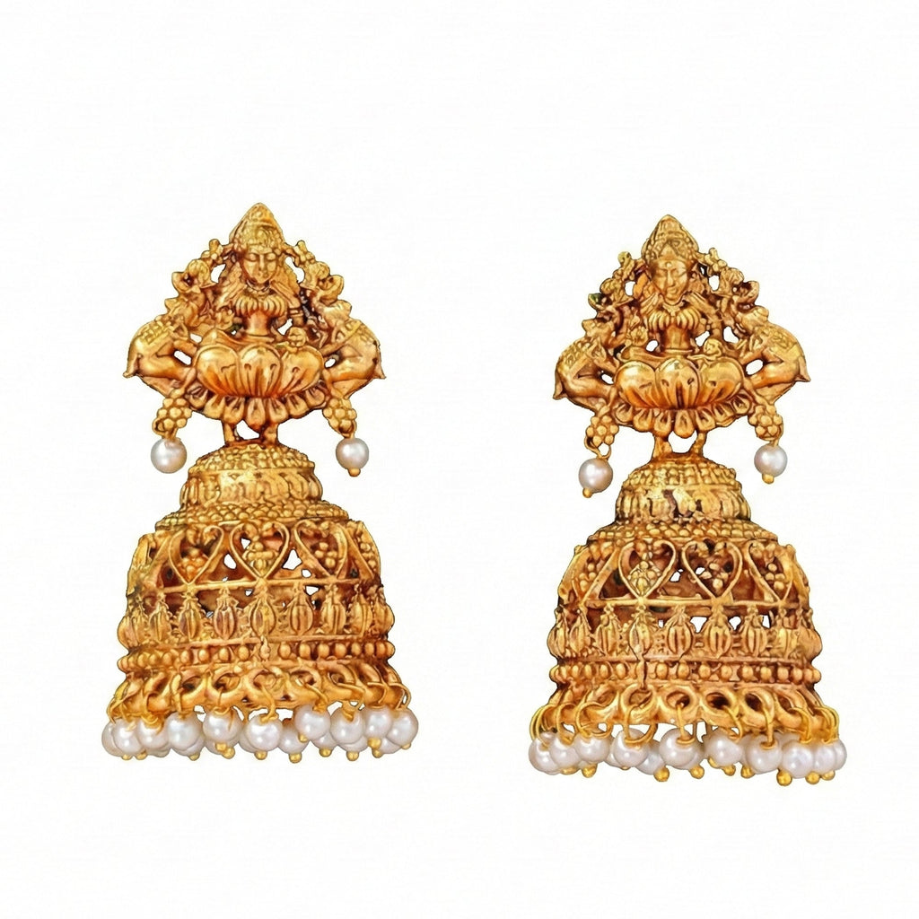 JS Fashion High Gold Antique God Lakshmi Jhumka Earrings for Women & Girls