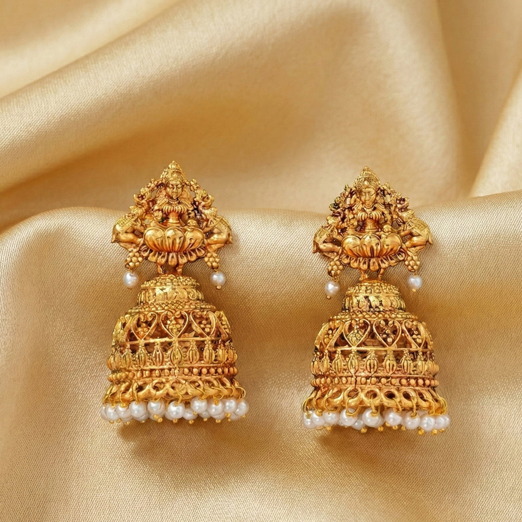 JS Fashion High Gold Antique God Lakshmi Jhumka Earrings for Women & Girls