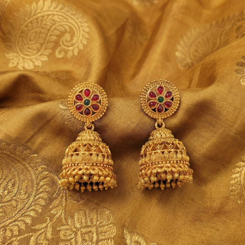 JS Fashion Designer Full Stone High Gold Polish Jhumka Earrings for Women & Girls