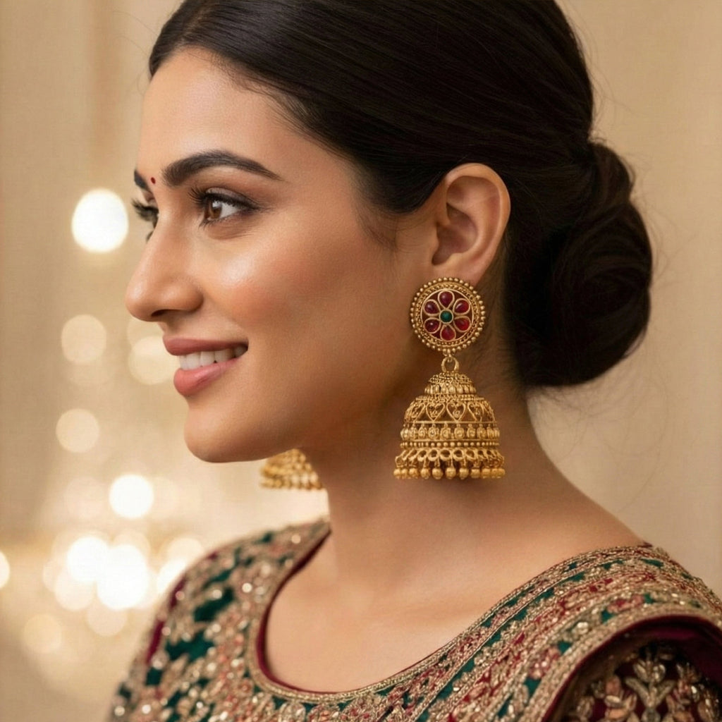 JS Fashion Designer Full Stone High Gold Polish Jhumka Earrings for Women & Girls