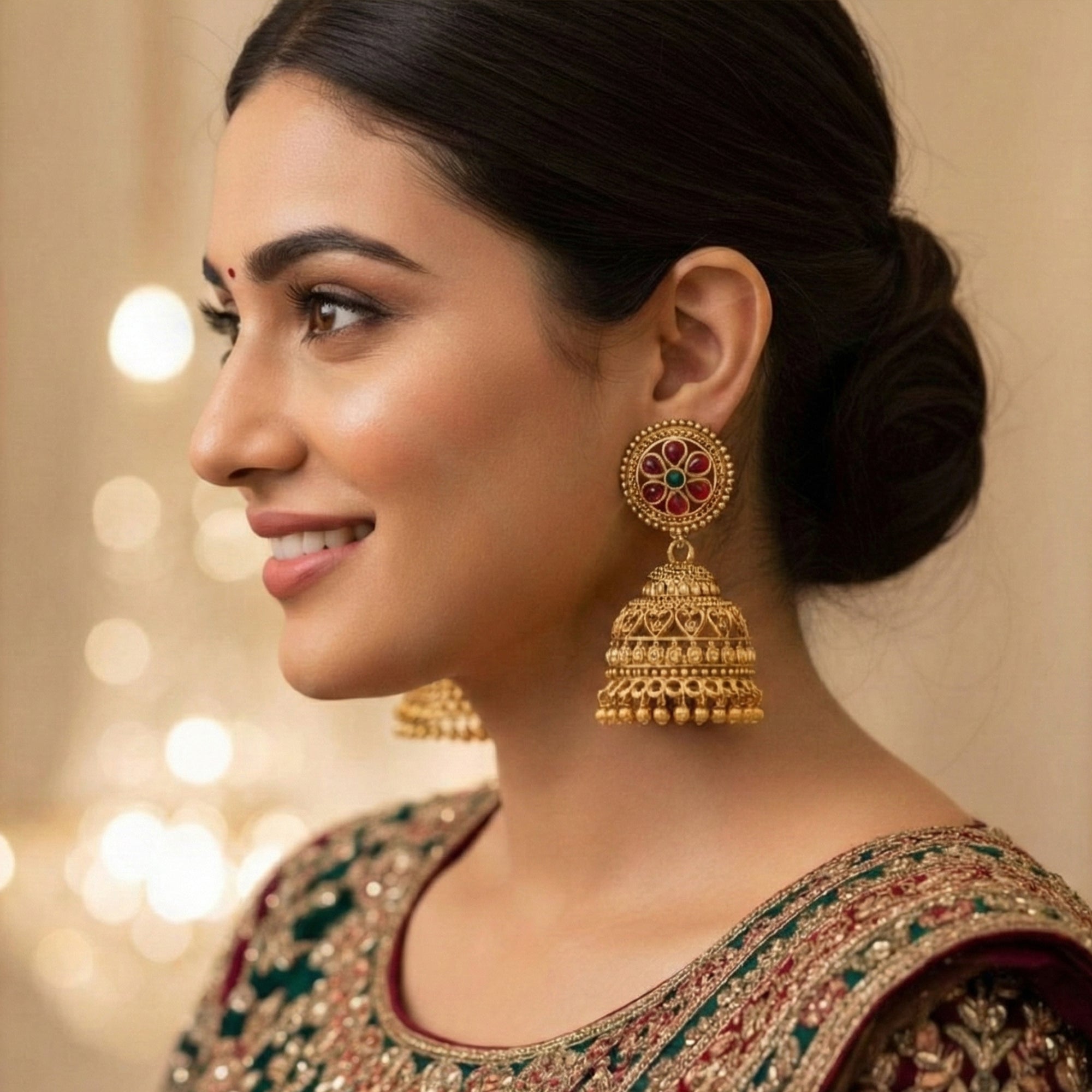JS Fashion Designer Full Stone High Gold Polish Jhumka Earrings for Women & Girls