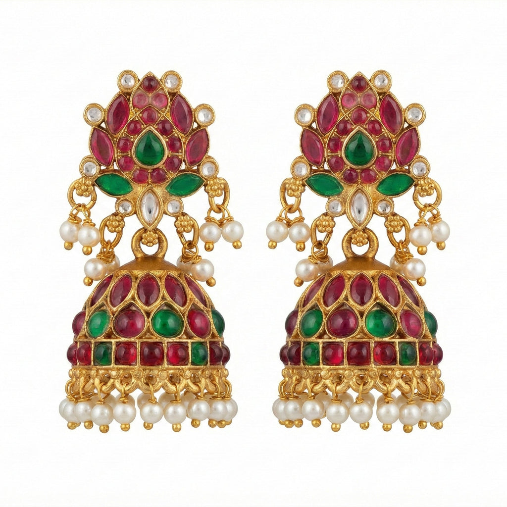 JS Fashion Traditional Rajwadi Lotus Design Jhumka Earrings for Women & Girls