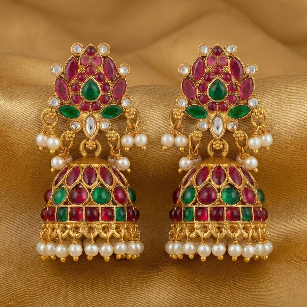 JS Fashion Traditional Rajwadi Lotus Design Jhumka Earrings for Women & Girls