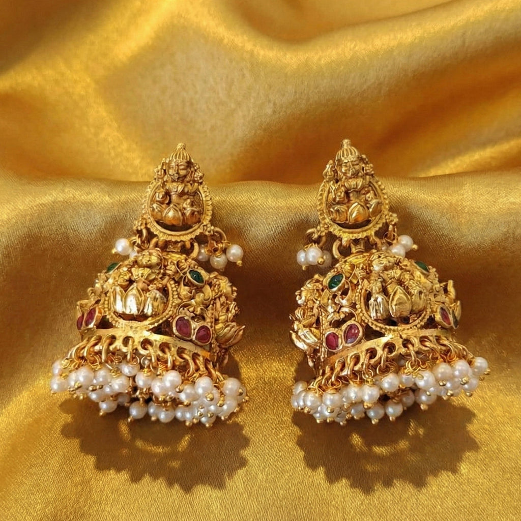 JS Fashion Antique Rajwadi Temple Jhumka with Pearls for Women & Girls