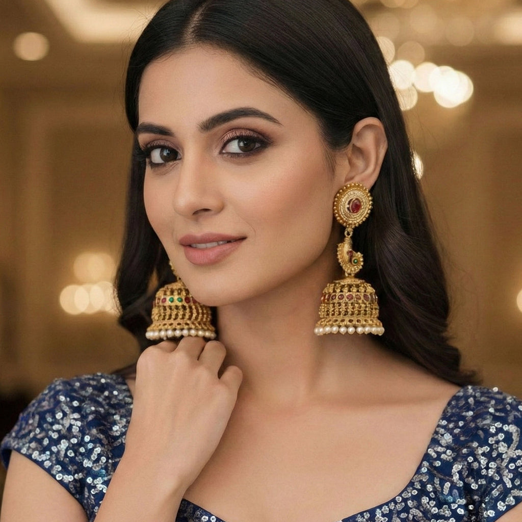 JS Fashion Temple Designer Jhumka Clustered Pearl Earrings for Women & Girls