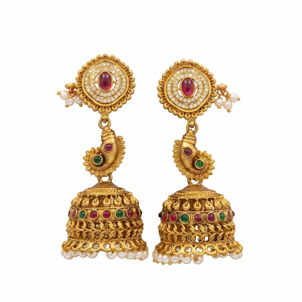 JS Fashion Temple Designer Jhumka Clustered Pearl Earrings for Women & Girls