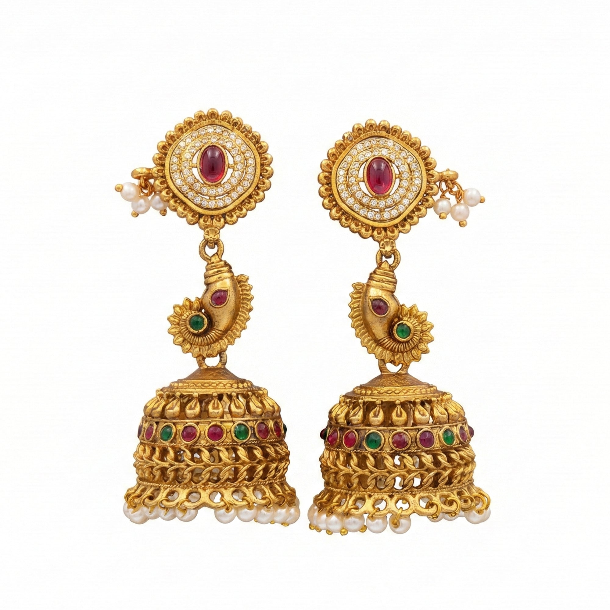 JS Fashion Temple Designer Jhumka Clustered Pearl Earrings for Women & Girls