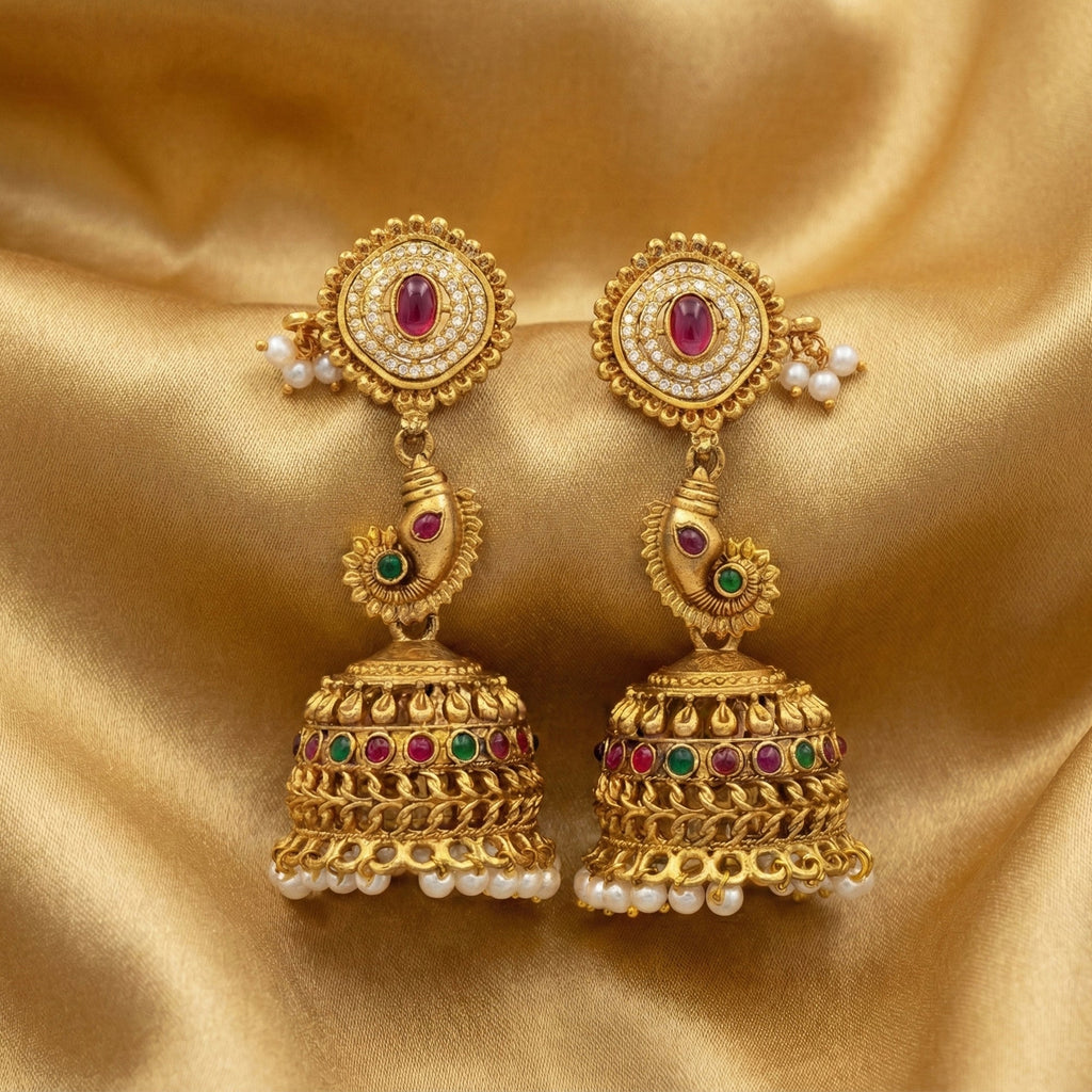JS Fashion Temple Designer Jhumka Clustered Pearl Earrings for Women & Girls