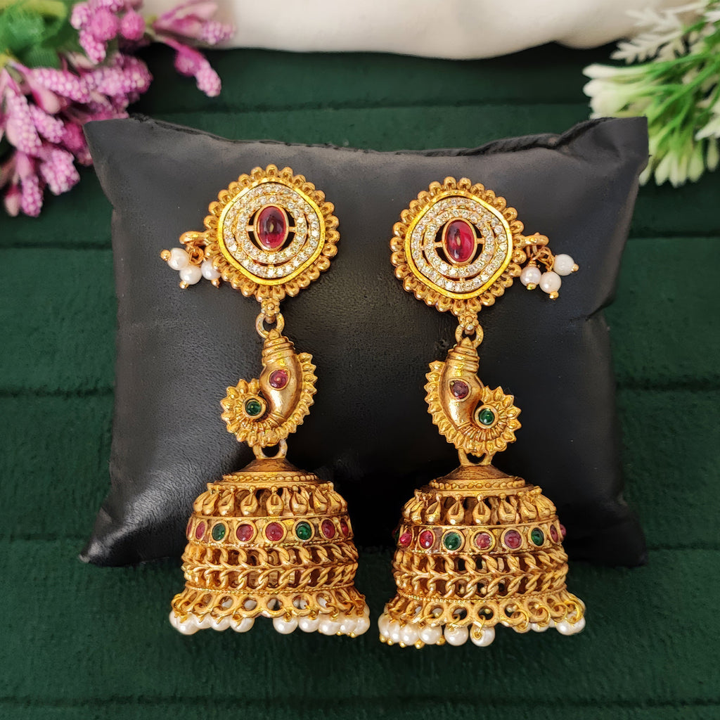 JS Fashion Temple Designer Jhumka Clustered Pearl Earrings for Women & Girls