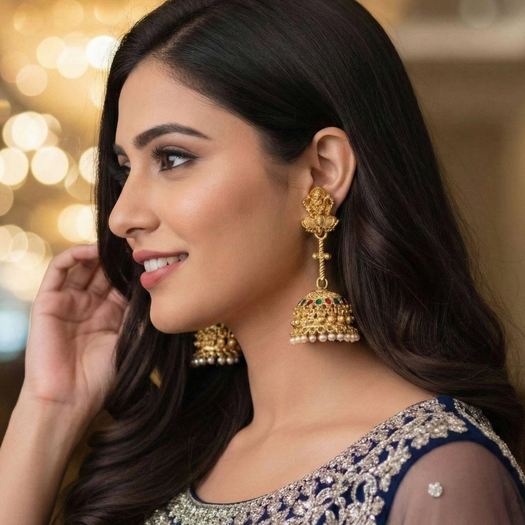 JS Fashion Traditional Rajwadi Gold Temple Jhumkas for Women & Girls