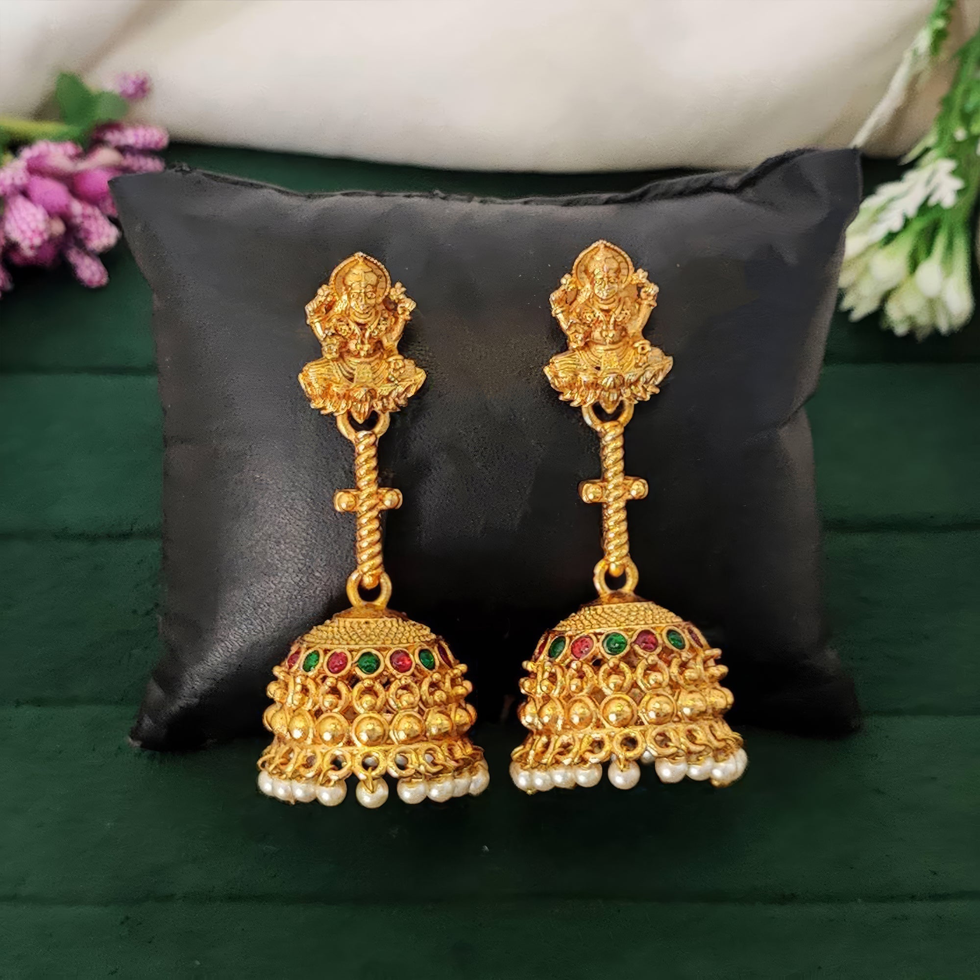 JS Fashion Traditional Rajwadi Gold Temple Jhumkas for Women & Girls