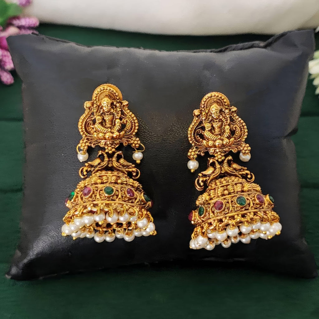 JS Fashion Lakshmi Motif Rajwadi Temple Jhumka Earrings for Women & Girls