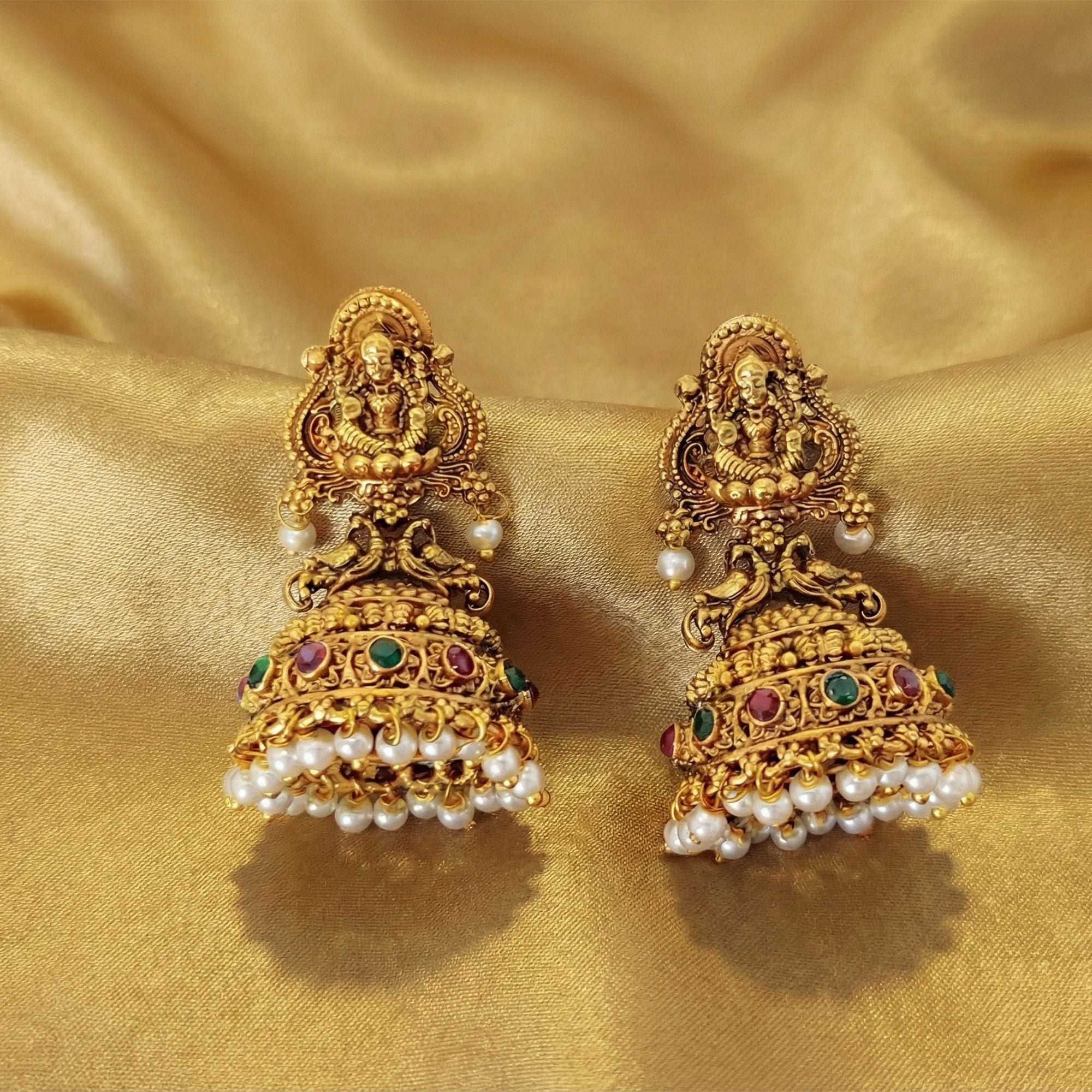 JS Fashion Lakshmi Motif Rajwadi Temple Jhumka Earrings for Women & Girls