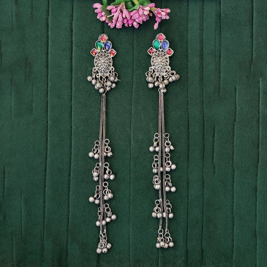 JS Fashion Oxidized Silver Long Jhumka Earrings with Ghungroo for Women & Girls
