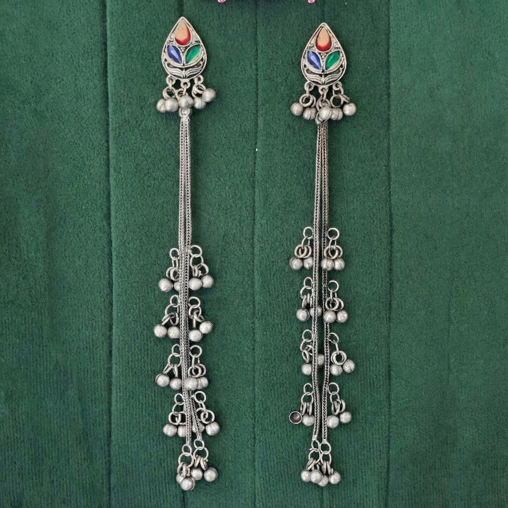 JS Fashion Designer Oxidized Silver Long Ghungroo Earrings for Women & Girls