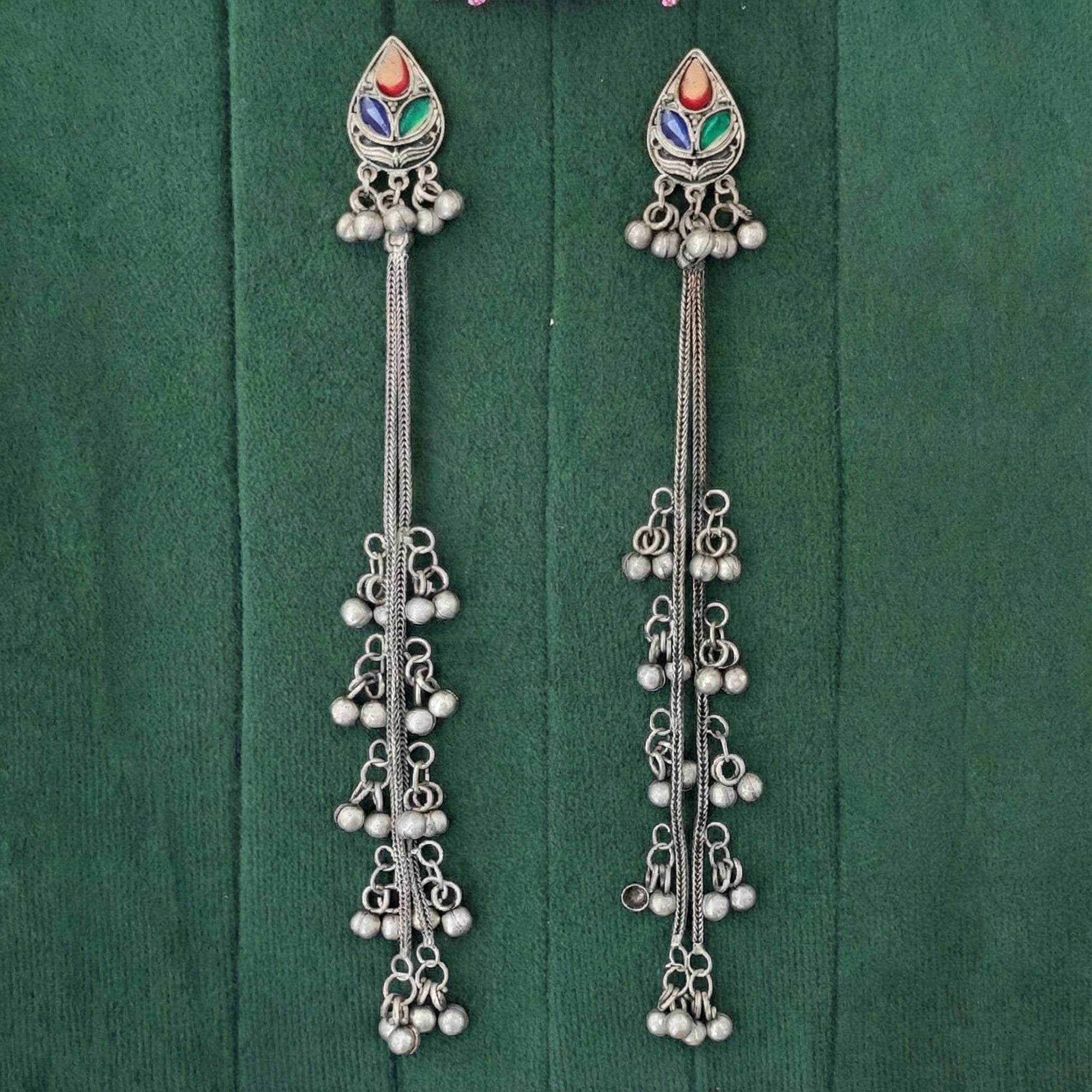 JS Fashion Designer Oxidized Silver Long Ghungroo Earrings for Women & Girls