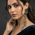 JS Fashion Boho Oxidized Long Earrings with Color Stones for Women & Girls