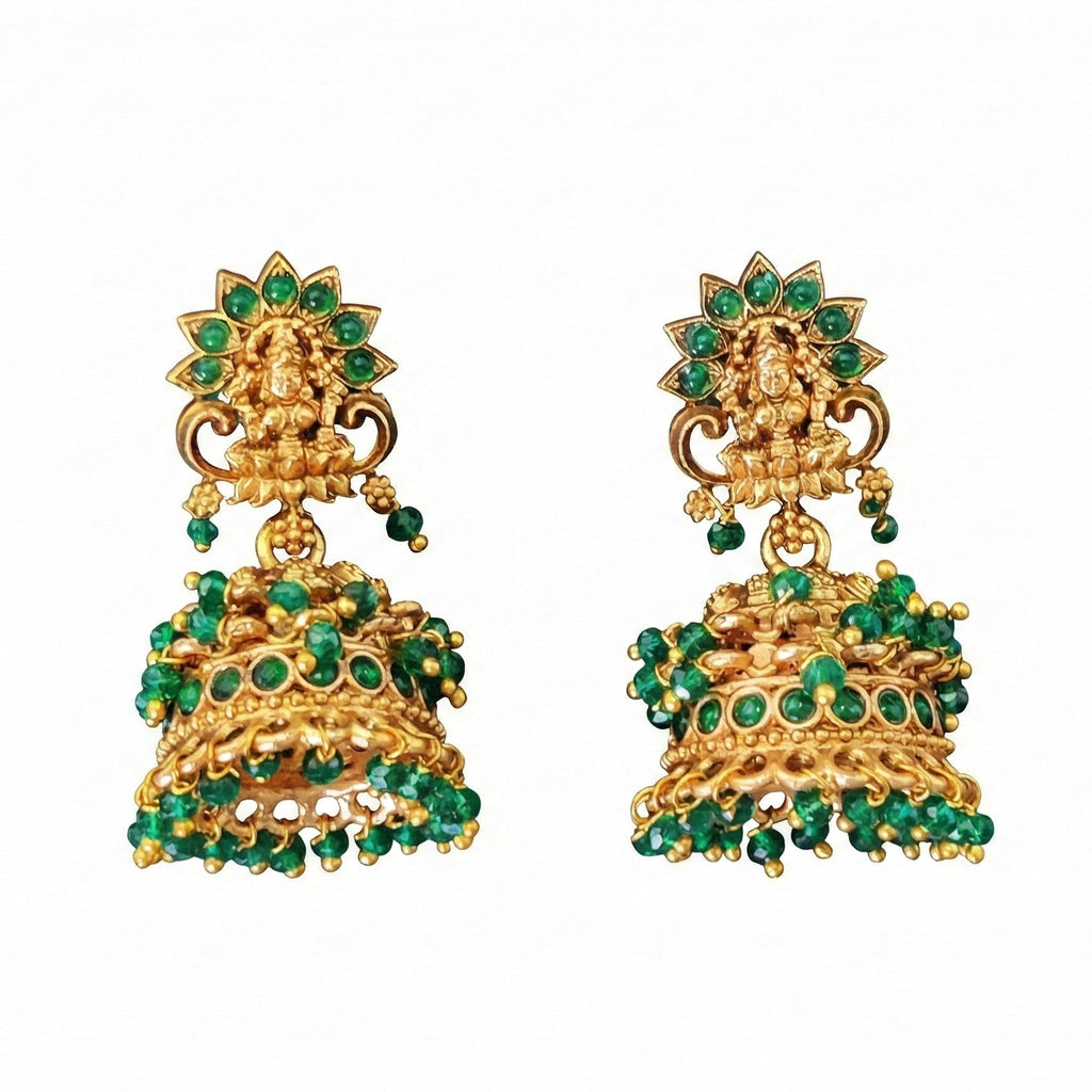JS Fashion Temple Design Full Stone Jhumka in Rajwadi Polish for Women & Girls