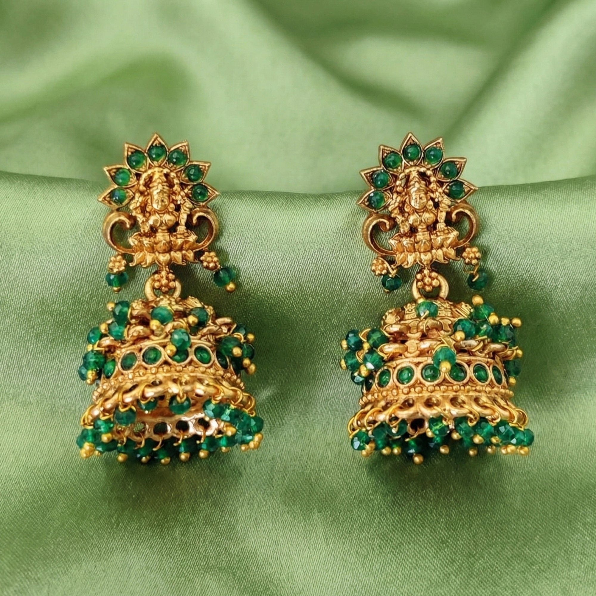 JS Fashion Temple Design Full Stone Jhumka in Rajwadi Polish for Women & Girls