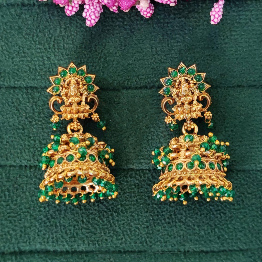 JS Fashion Temple Design Full Stone Jhumka in Rajwadi Polish for Women & Girls