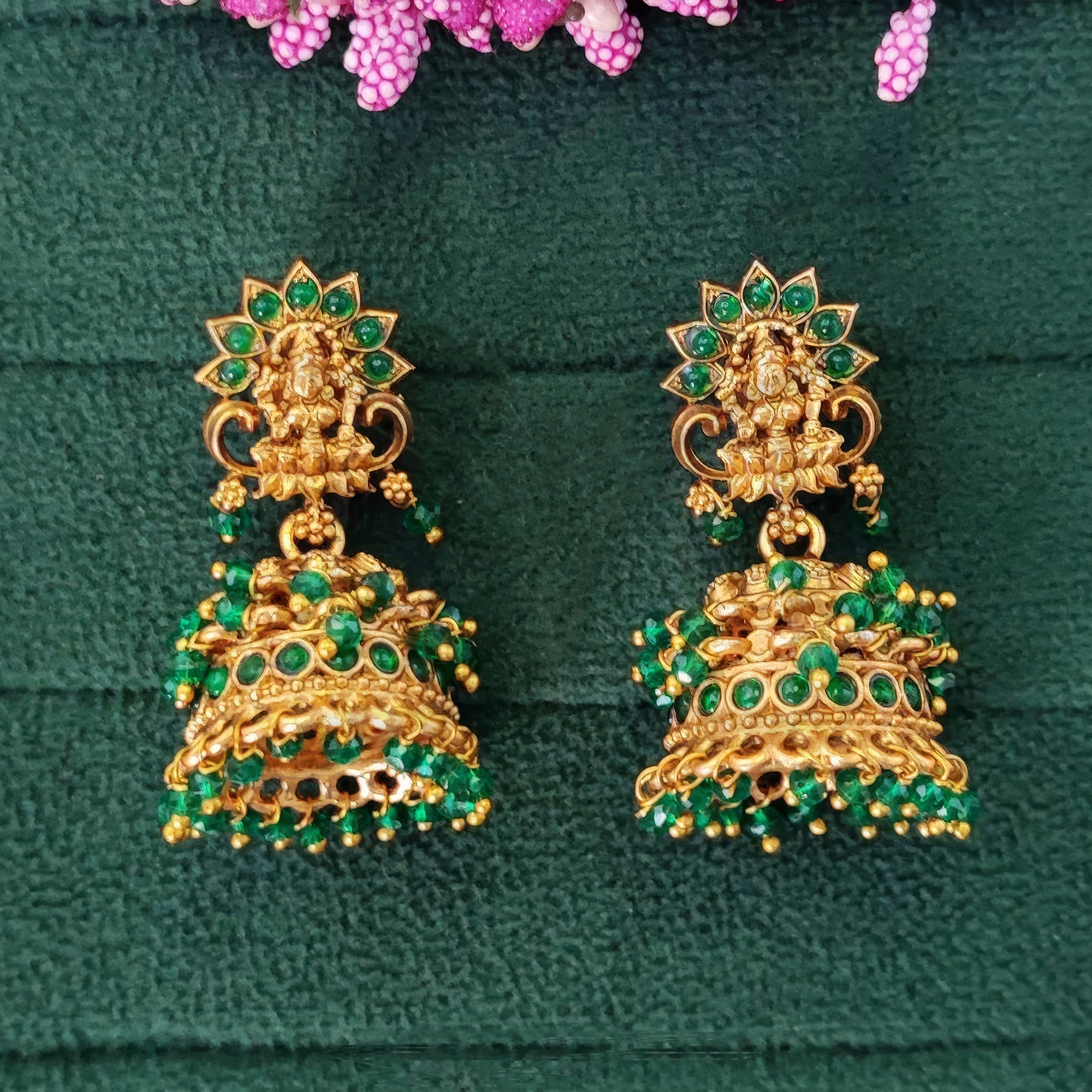 JS Fashion Temple Design Full Stone Jhumka in Rajwadi Polish for Women & Girls