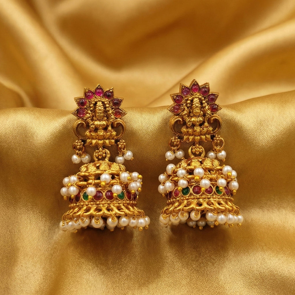 JS Fashion Temple Design Full Stone Jhumka in Rajwadi Polish for Women & Girls