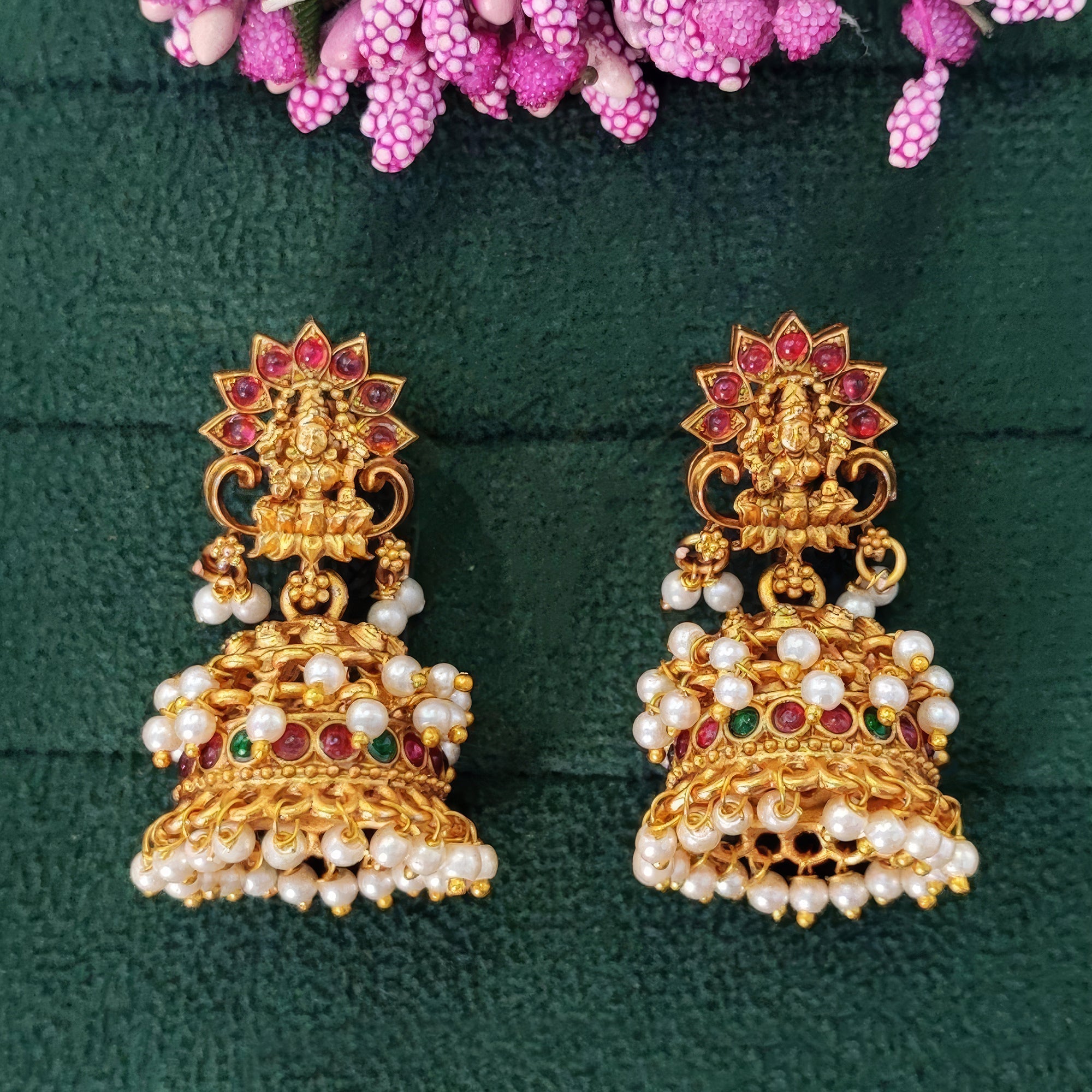 JS Fashion Temple Design Full Stone Jhumka in Rajwadi Polish for Women & Girls